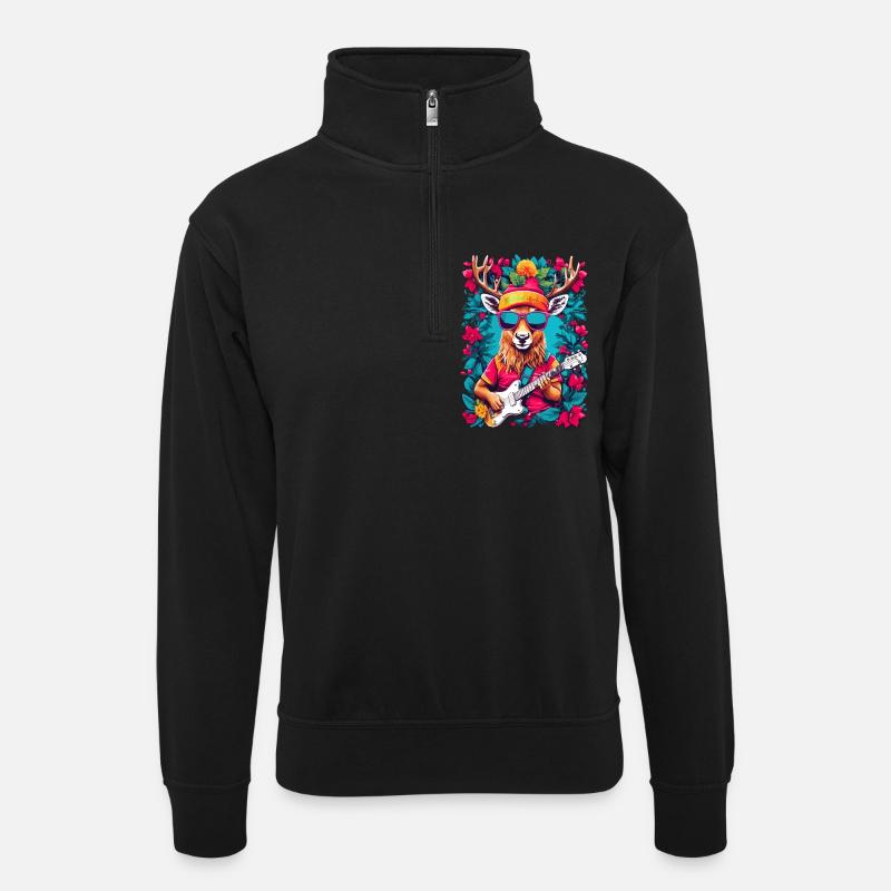 Renne avec guitare - Sweat col montant zippé unisexe - noir
