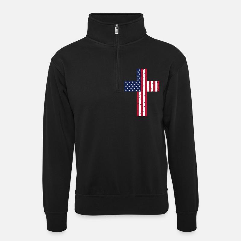 USA Kreuz Flagge - Unisex Pullover mit Zip-Kragen - Schwarz