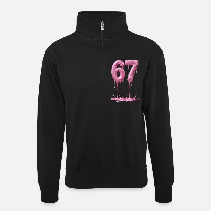 67 Pink Glitzer tropft - Unisex Pullover mit Zip-Kragen - Schwarz