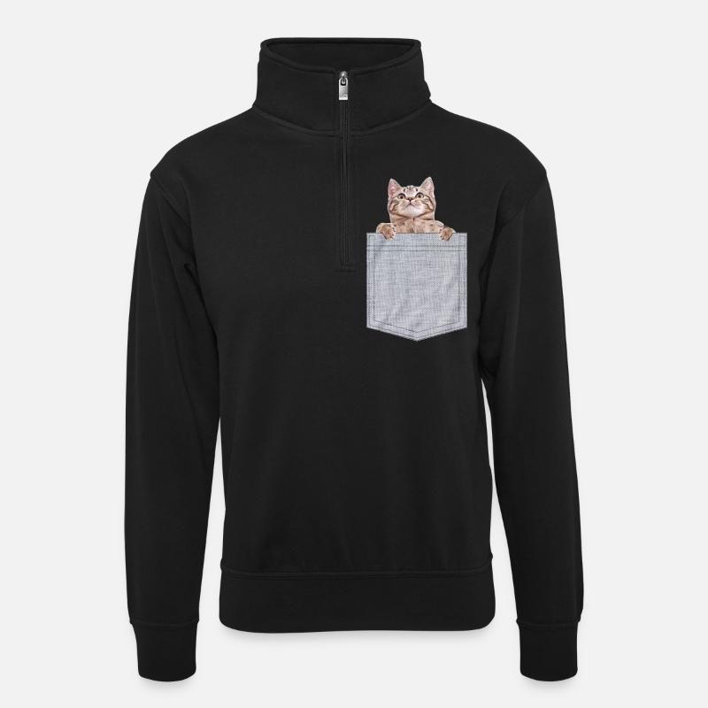 Pocket Cat Peeking Kitten - Unisex sweater with zip collar - black