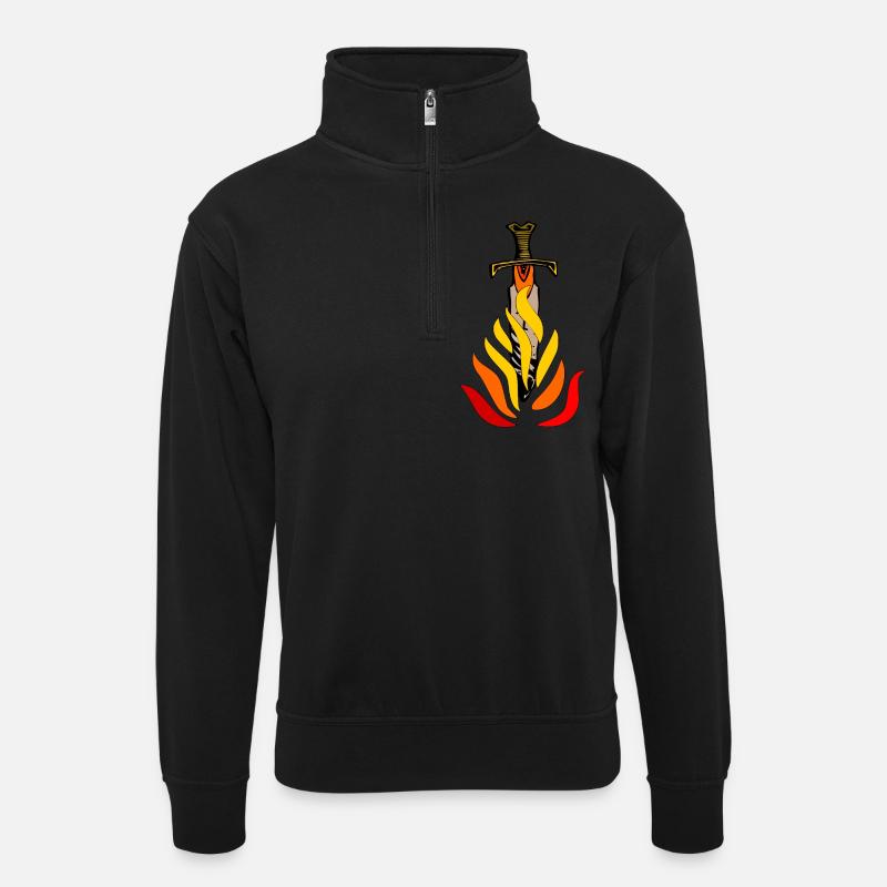 Épée dans les flammes - Sweat col montant zippé unisexe - noir