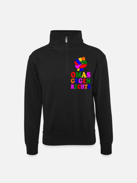 Omas gegen rechts - Unisex Pullover mit Zip-Kragen - Schwarz