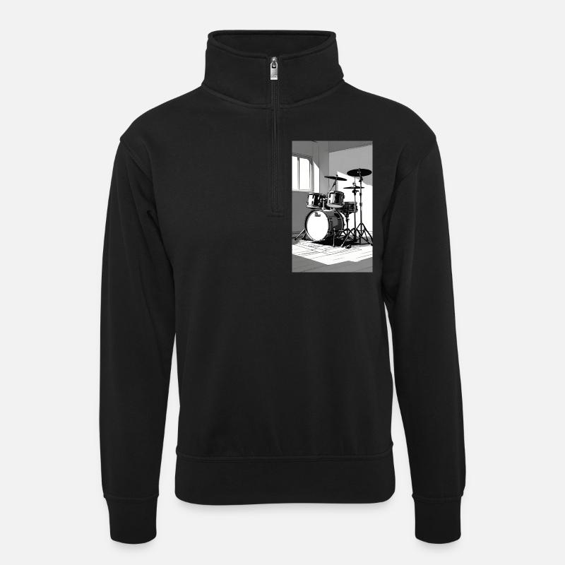 Schlagzeug - Unisex Pullover mit Zip-Kragen - Schwarz