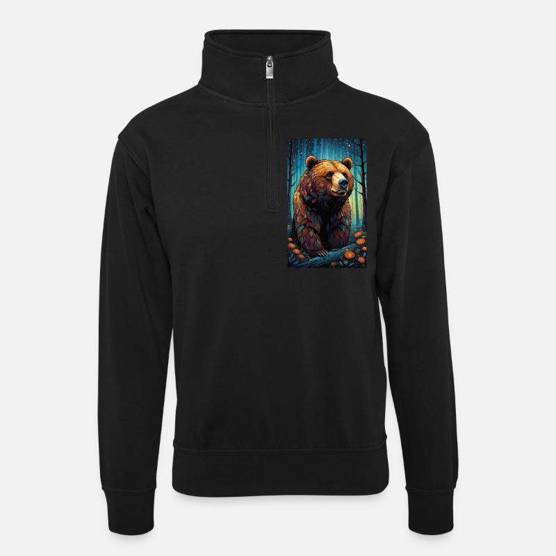 Bär | Braunbär | Grizzlybär | Tiere - Unisex Pullover mit Zip-Kragen - Schwarz