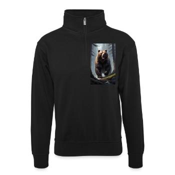 Bear | Brown Bear | Grizzly Bear | Animals - Unisex sweater with zip collar - black - Front