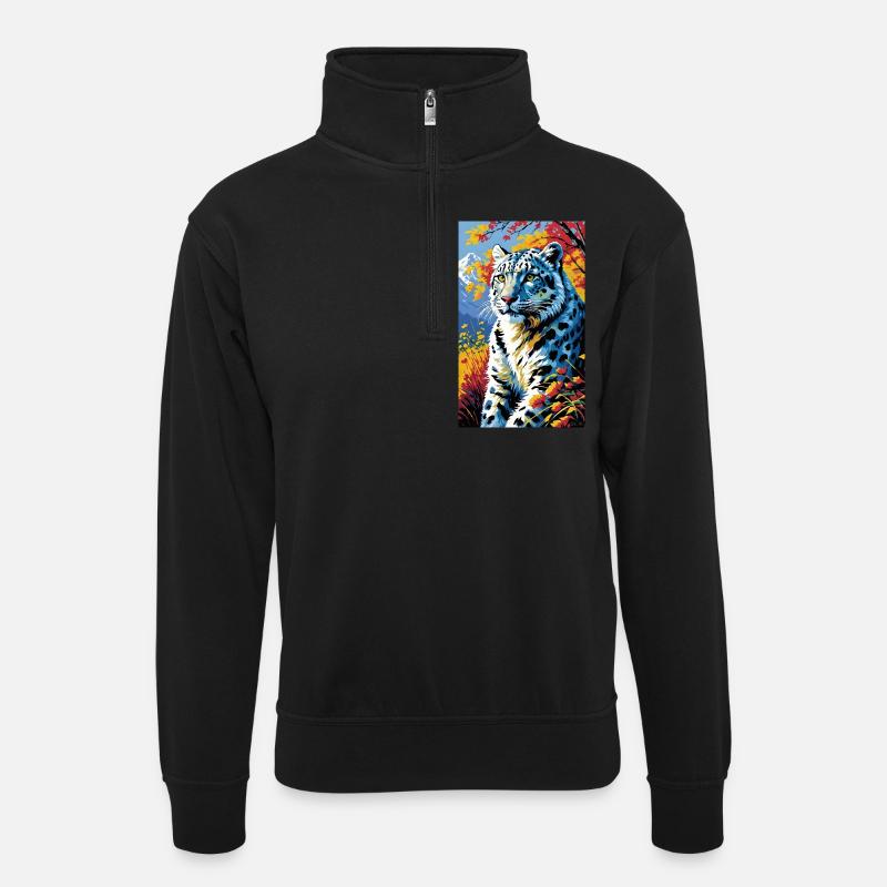 Léopard des neiges | Léopard | Prédateur - Sweat col montant zippé unisexe - noir