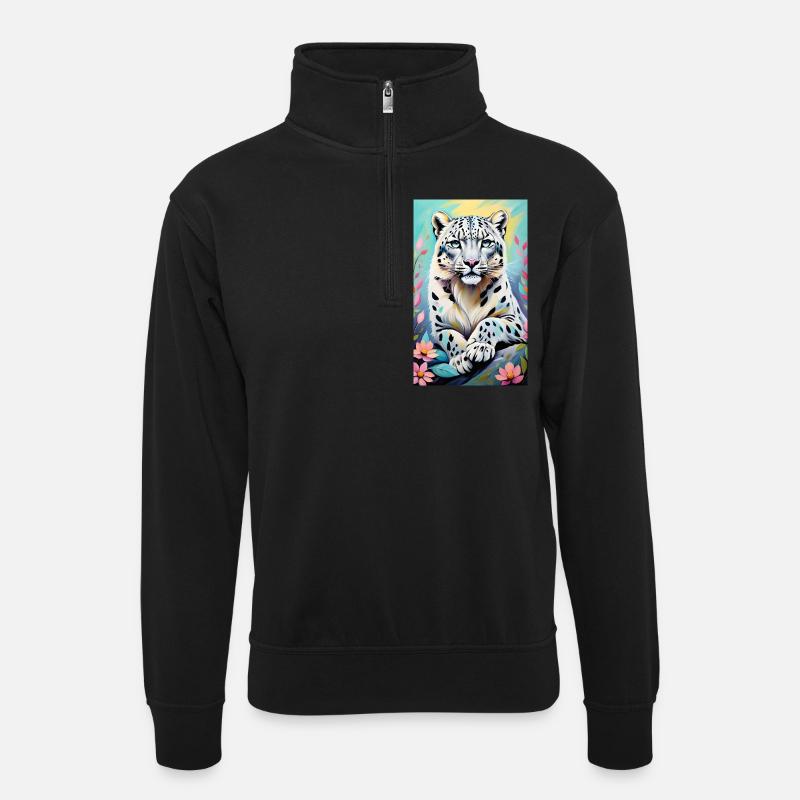 Snow Leopard | Leopard | Predator - Unisex sweater with zip collar - black