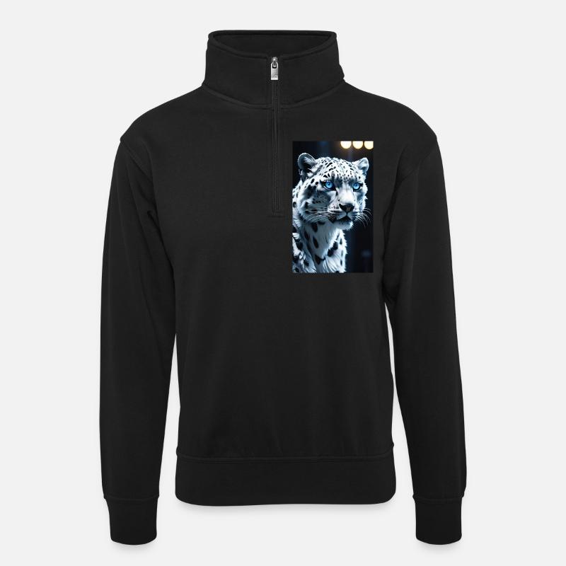 Schneeleopard | Leopard | Raubtier - Unisex Pullover mit Zip-Kragen - Schwarz