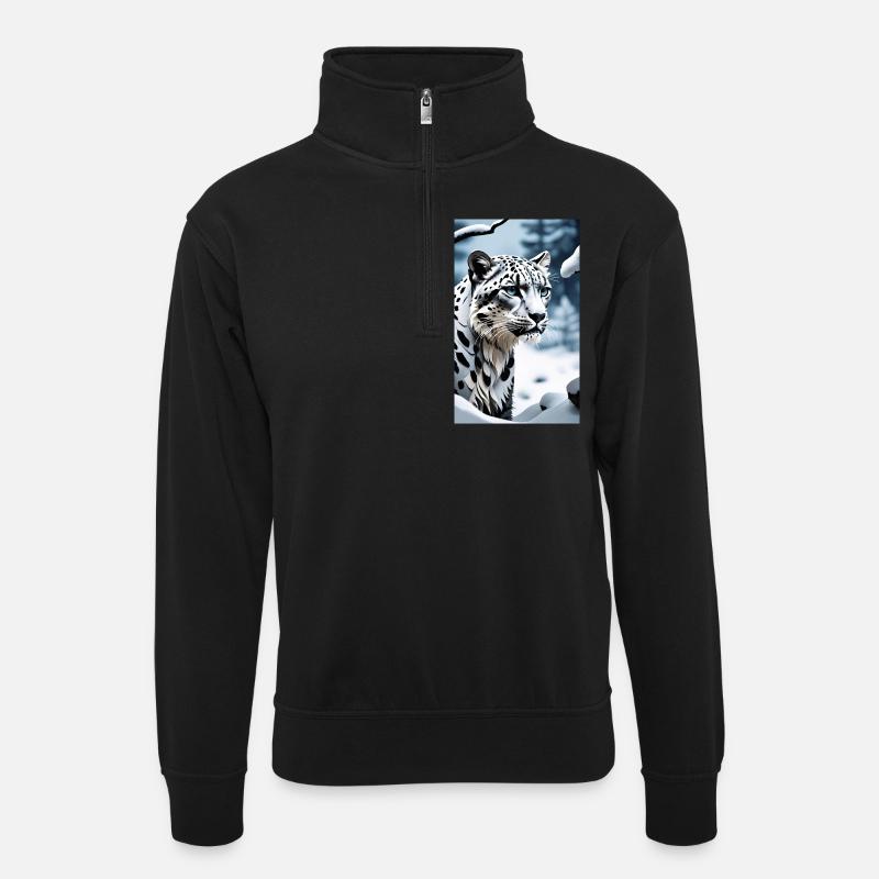 Snow Leopard | Leopard | Predator - Unisex sweater with zip collar - black
