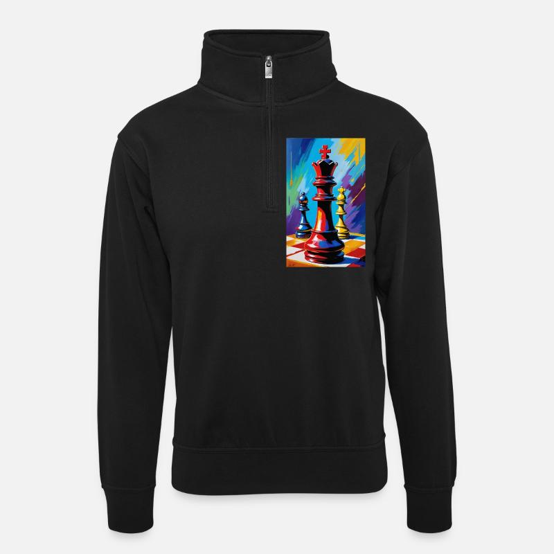 Schach | Schachfigur | Schachspieler - Unisex Pullover mit Zip-Kragen - Schwarz