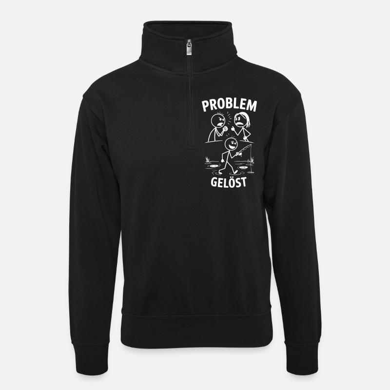 Problem? Ab ans Wasser! - Unisex Pullover mit Zip-Kragen - Schwarz