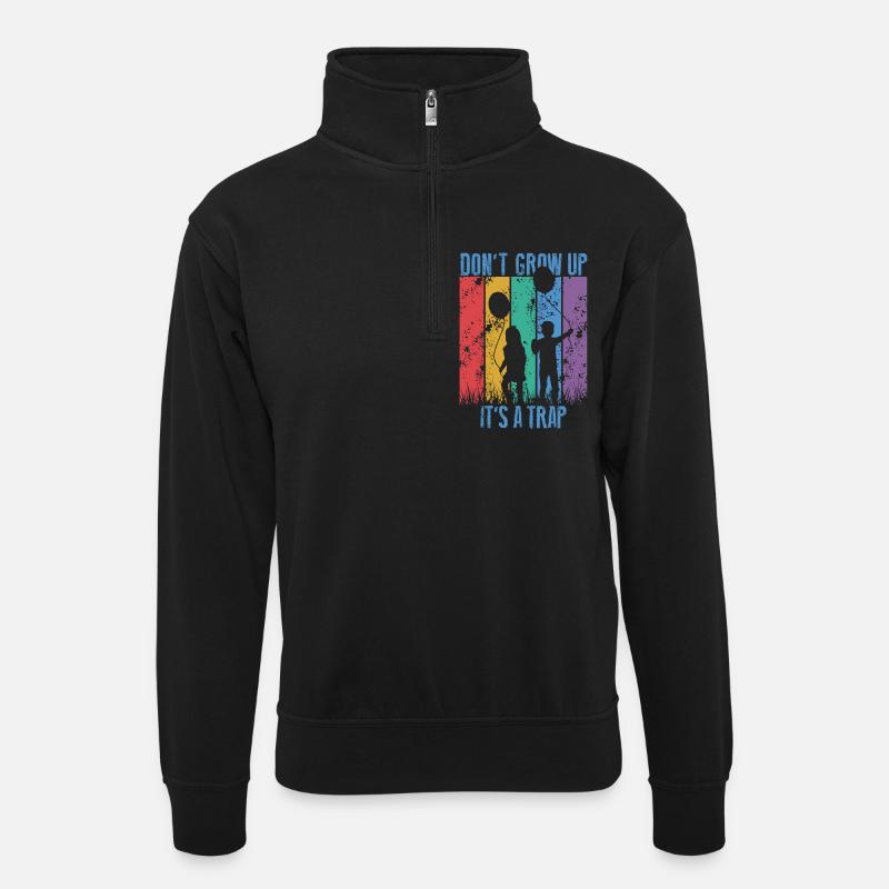 Kind aufwachsen Kind - Unisex Pullover mit Zip-Kragen - Schwarz