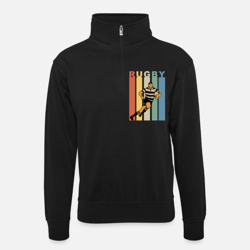 Retro-Rugby-Rugby-Spieler - Unisex Pullover mit Zip-Kragen - Schwarz