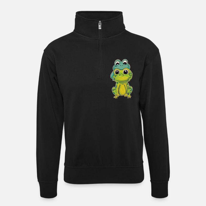 Zwei Froschfreunde - Unisex Pullover mit Zip-Kragen - Schwarz