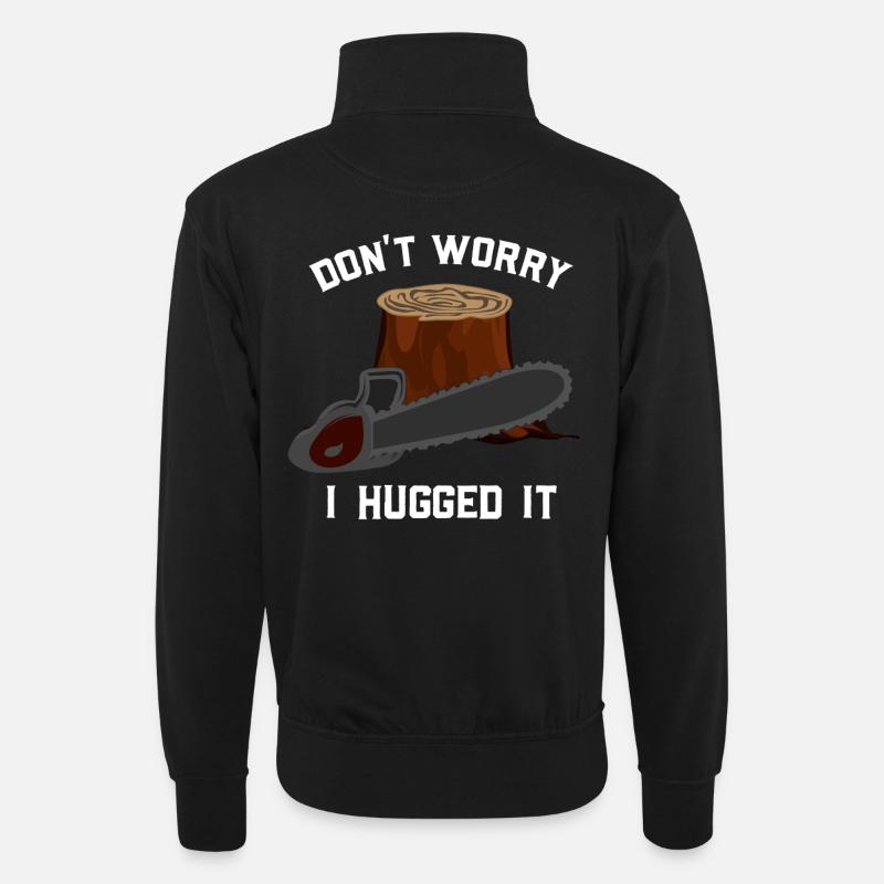 Woodworking wood gift - Unisex sweater with zip collar - black