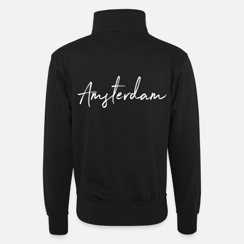Amsterdam - Unisex Pullover mit Zip-Kragen - Schwarz