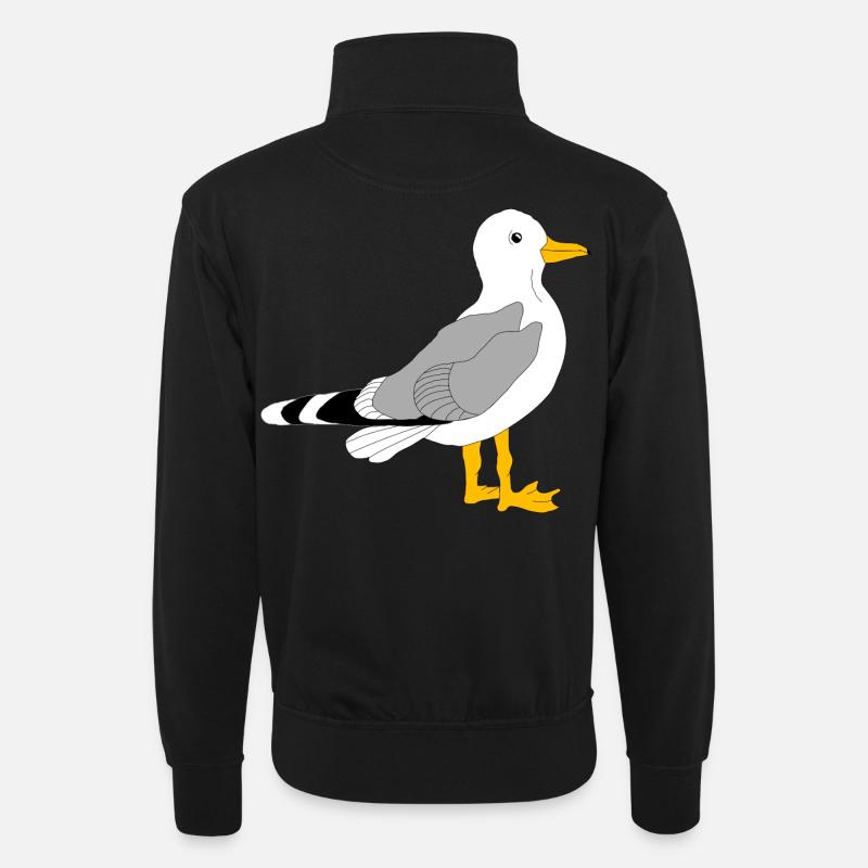 Whimsical Grey Wing Duck Illustration - Unisex sweater with zip collar - black