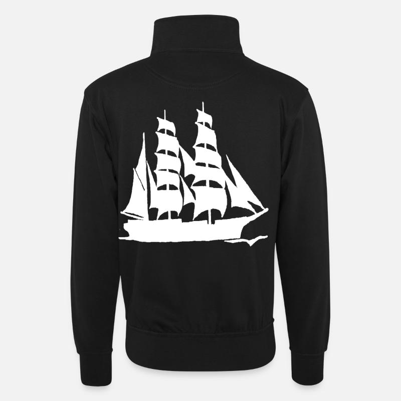 VOILIER GRAND FORMAT BLANC - Sweat col montant zippé unisexe - noir