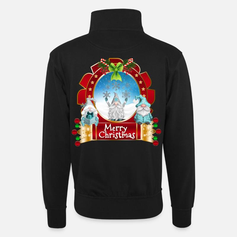 Merry Christmas Gnome Trio Snowframe - Unisex sweater with zip collar - black