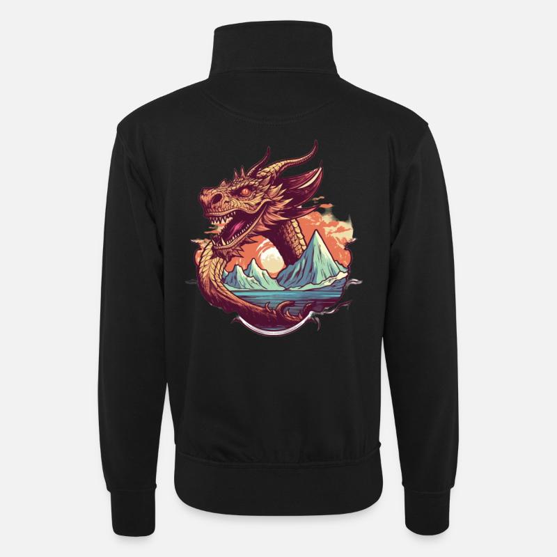Legendärer Drachentraum mit Bergpanorama - Unisex Pullover mit Zip-Kragen - Schwarz