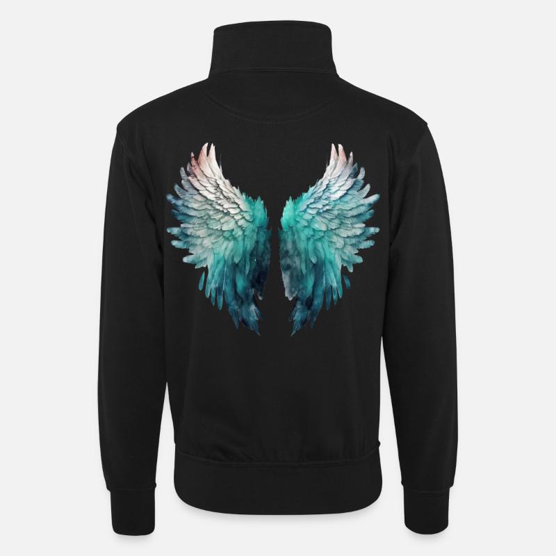 Bemalte aquatische Engelsflügel - Unisex Pullover mit Zip-Kragen - Schwarz