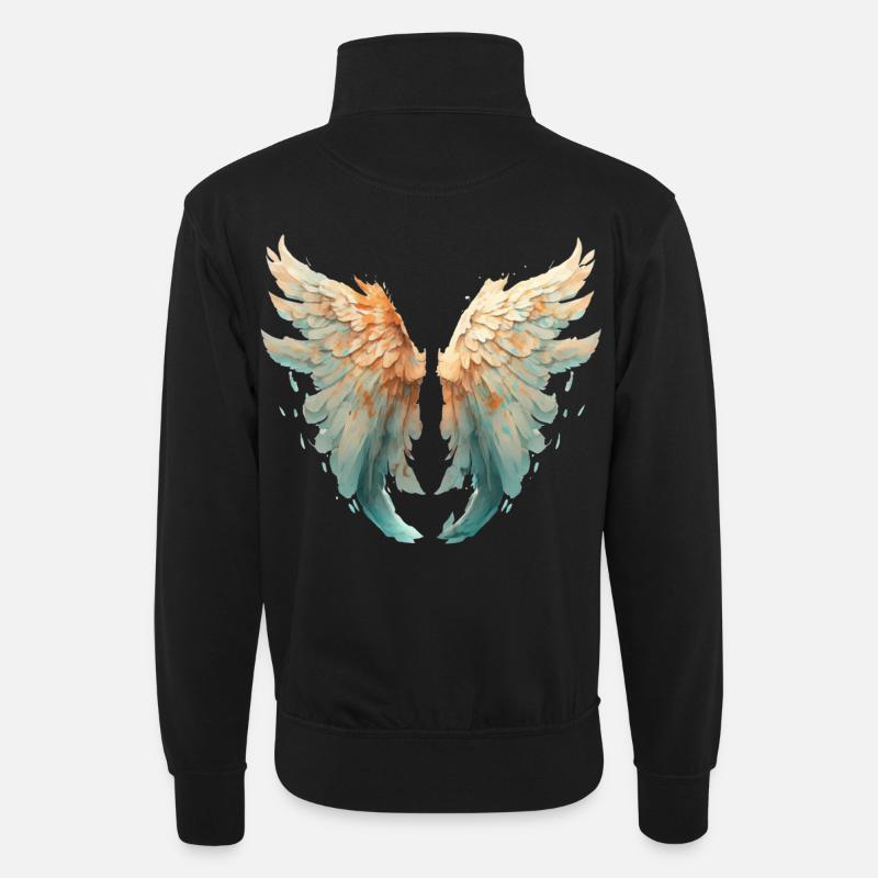 Ailes aquarelle turquoise orange - Sweat col montant zippé unisexe - noir