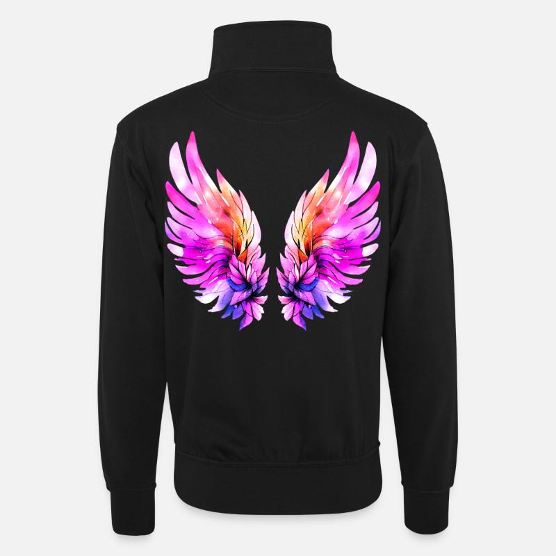 Leuchtend rosa Engelsflügel - Unisex Pullover mit Zip-Kragen - Schwarz