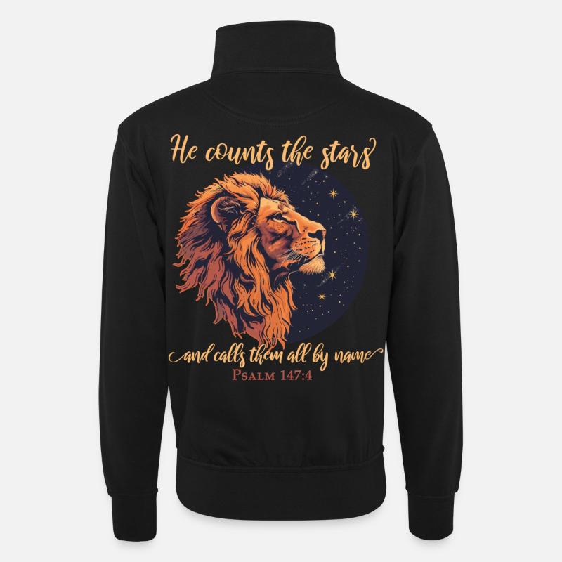 Löwe Bibelvers Christlich - Unisex Pullover mit Zip-Kragen - Schwarz