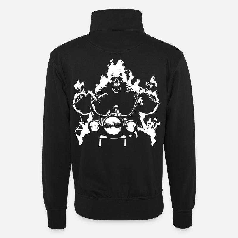 Skull Biker Flame Moto - Sweat col montant zippé unisexe - noir