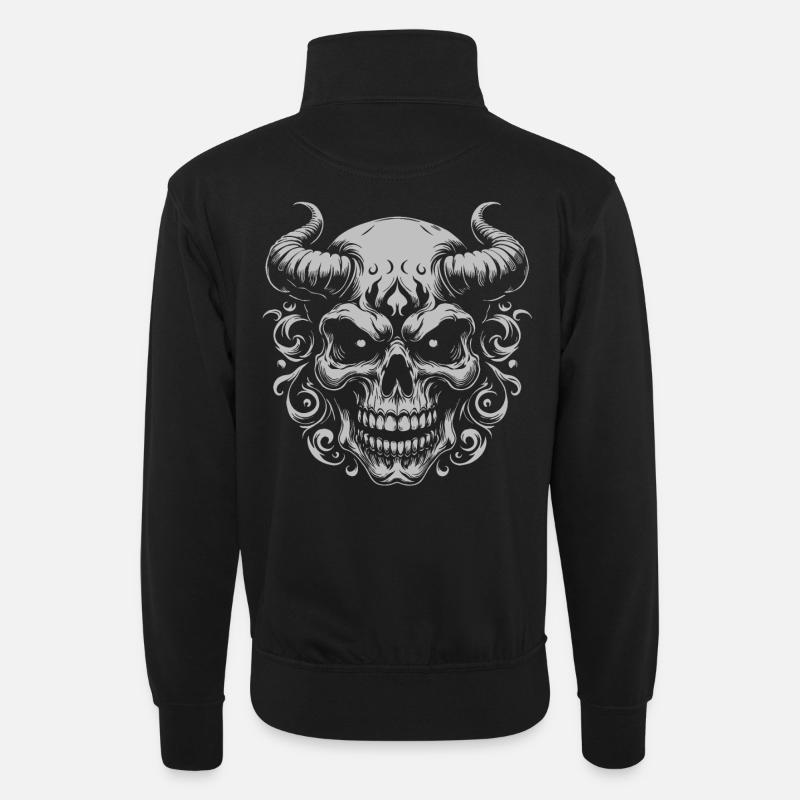 Dämonischer Hornschädel Ornament - Unisex Pullover mit Zip-Kragen - Schwarz