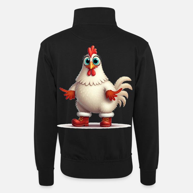 Feisty Hen With Boots - Unisex sweater with zip collar - black