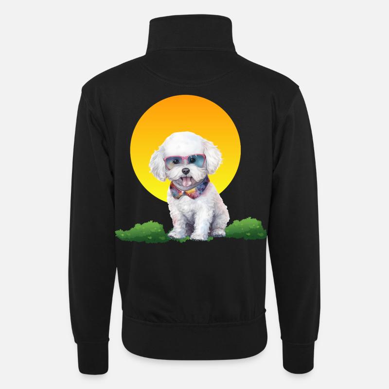 Sonnenuntergangswelpe mit Neonsonnenbrille - Unisex Pullover mit Zip-Kragen - Schwarz