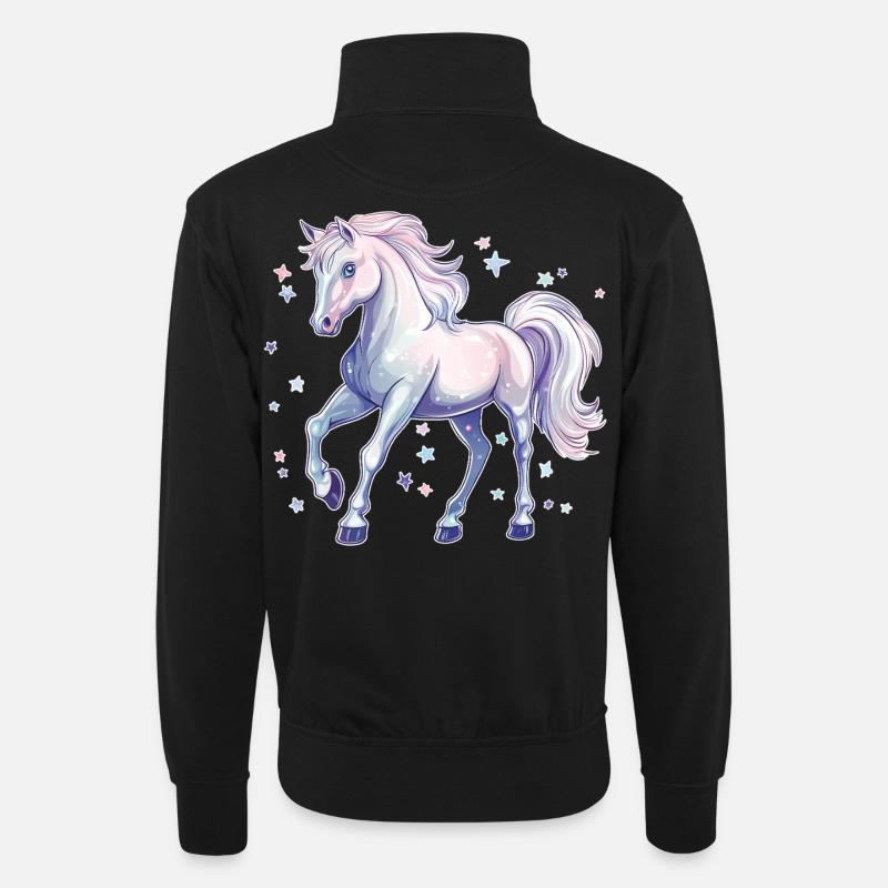 Pferd mit Sternen - Unisex Pullover mit Zip-Kragen - Schwarz