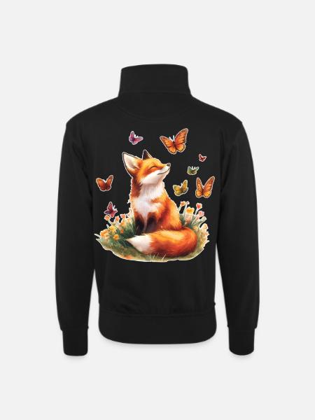 Fox with butterflies - Unisex sweater with zip collar - black
