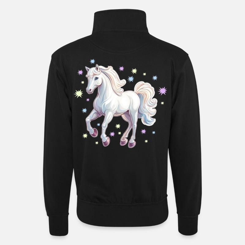 Pferd mit Sternen - Unisex Pullover mit Zip-Kragen - Schwarz