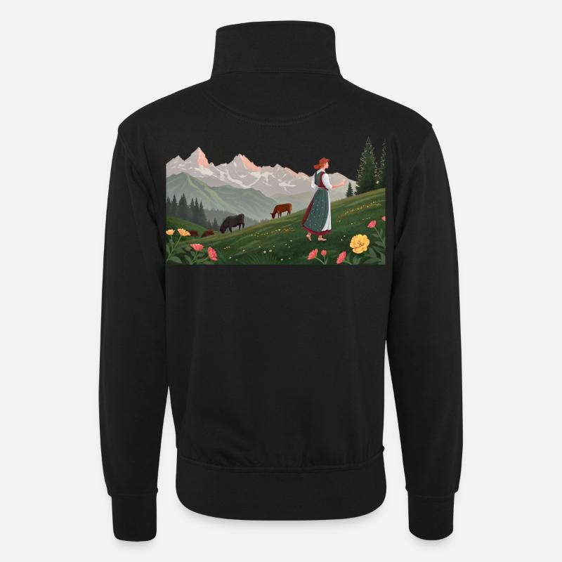 Folklore | Frau in Tracht - Unisex Pullover mit Zip-Kragen - Schwarz