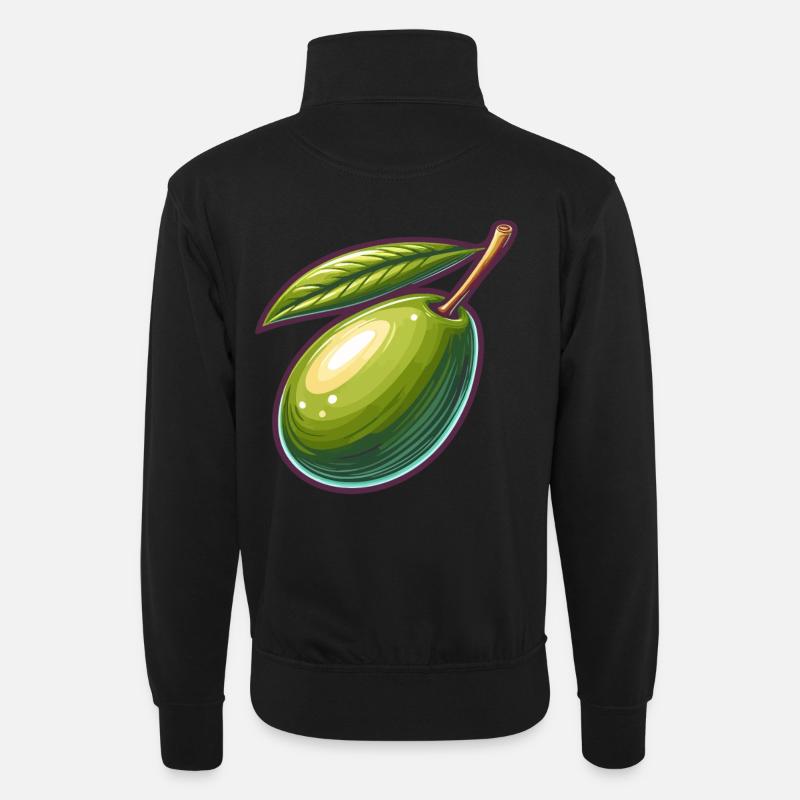 Olivenillustration detailliert - Unisex Pullover mit Zip-Kragen - Schwarz