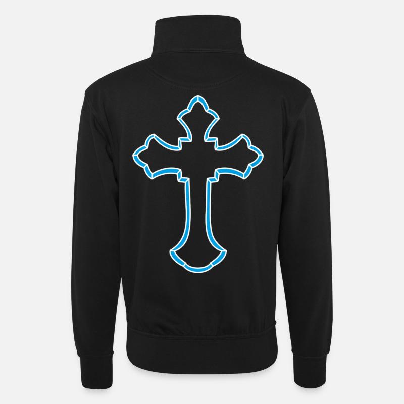 Neon-Kreuz Silhouette - Unisex Pullover mit Zip-Kragen - Schwarz