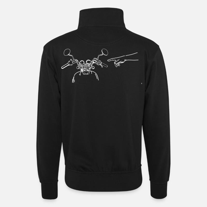 Motorradlenker Zeigefinger Gott - Unisex Pullover mit Zip-Kragen - Schwarz