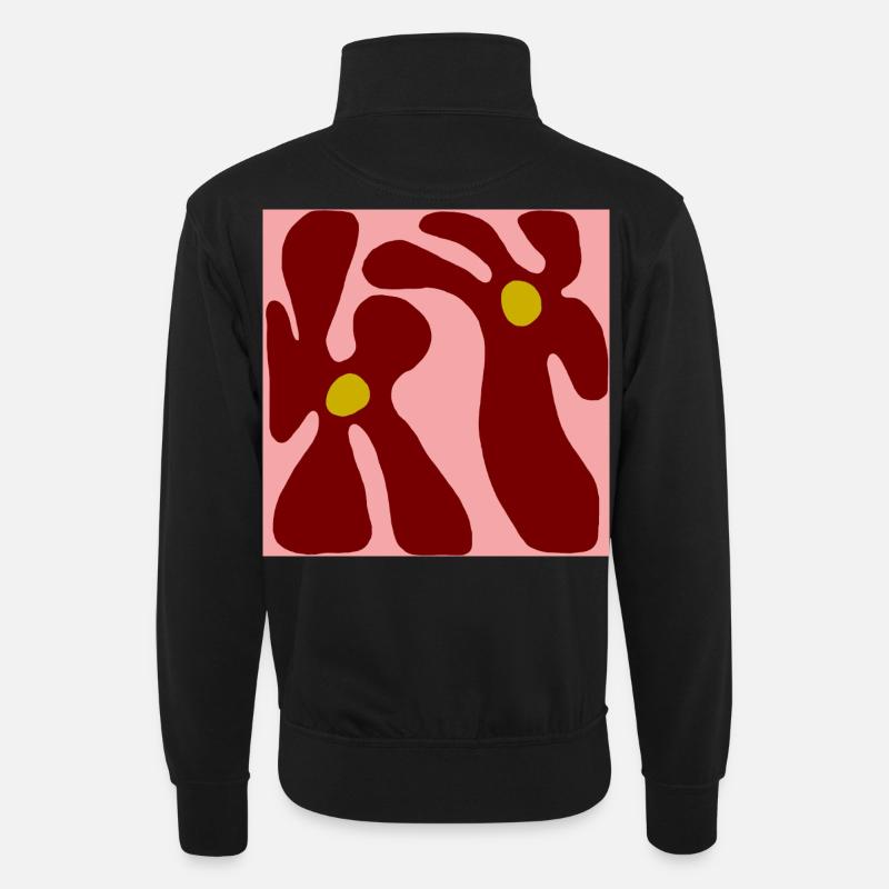 Rote Blumen Minimalistisches Design - Unisex Pullover mit Zip-Kragen - Schwarz
