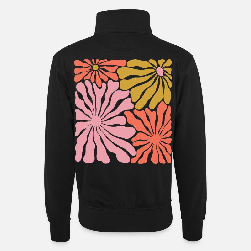 Frühlingsblüten Pop-Art Muster - Unisex Pullover mit Zip-Kragen - Schwarz