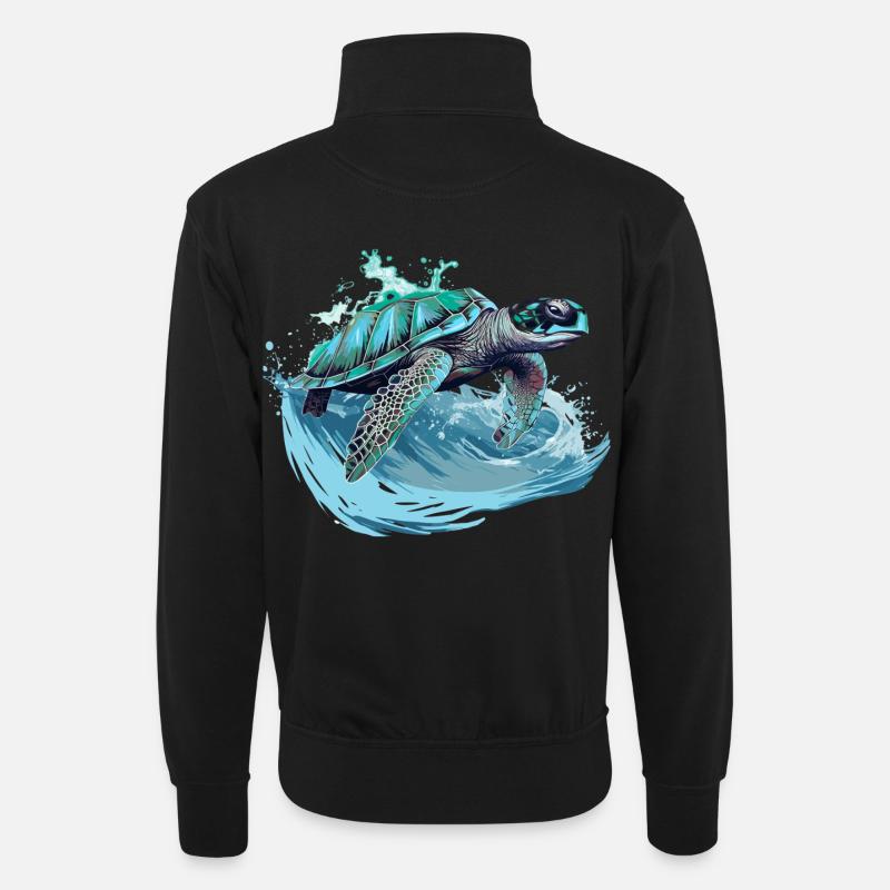 Neon Sea Turtle Wave Dance - Unisex sweater with zip collar - black