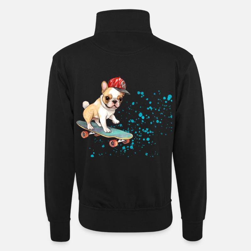 Bouledogue à roulettes avec casquette - Sweat col montant zippé unisexe - noir