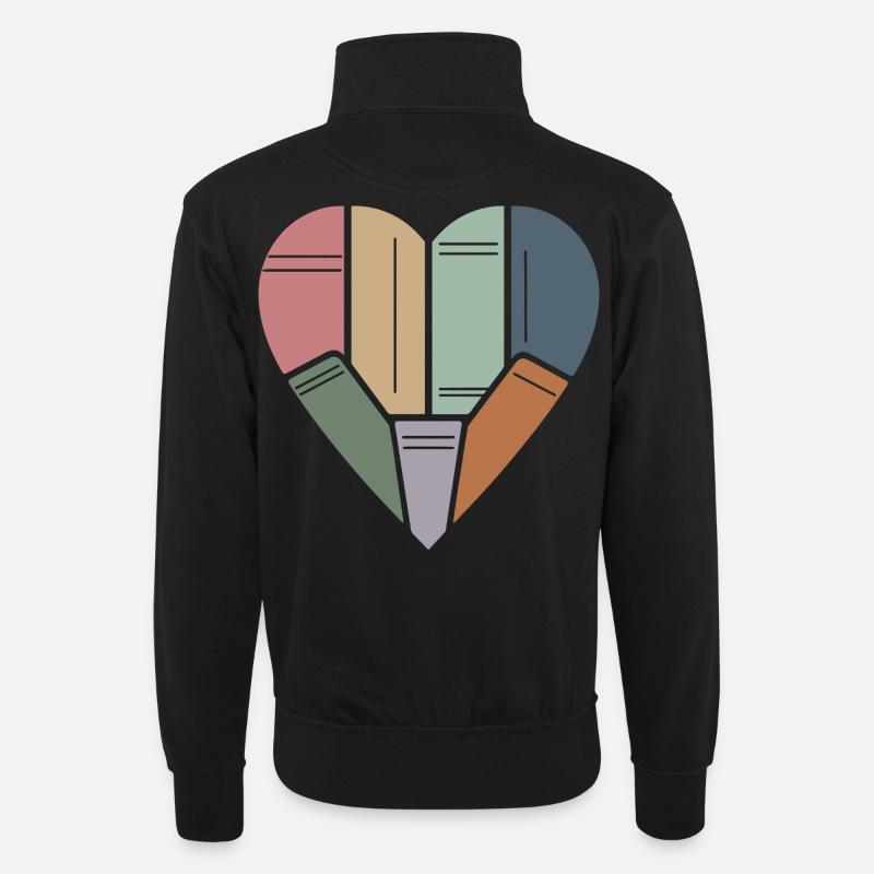 Buchfreundin Bücher im Herzen - Unisex Pullover mit Zip-Kragen - Schwarz