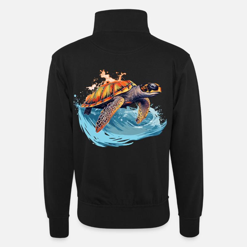 Wild sea turtle in wave - Unisex sweater with zip collar - black