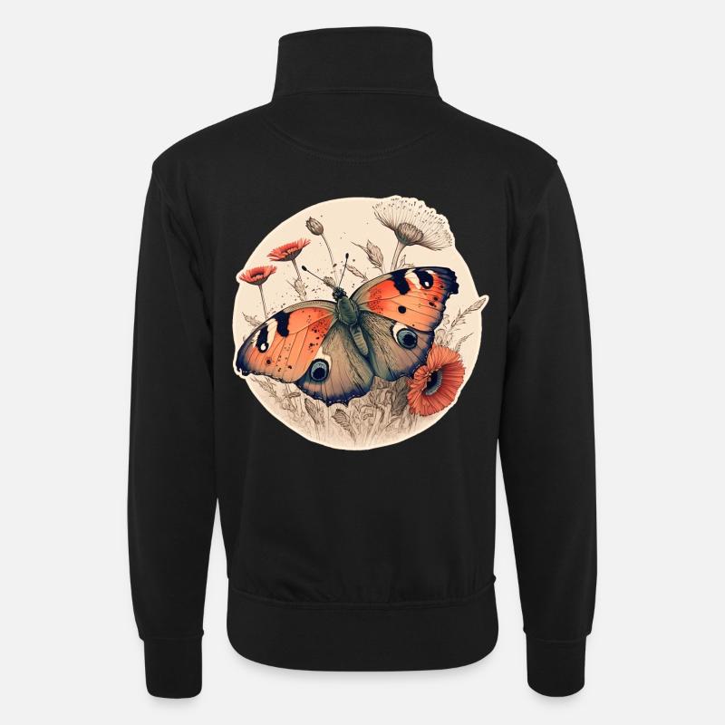 Papillon paon - Sweat col montant zippé unisexe - noir