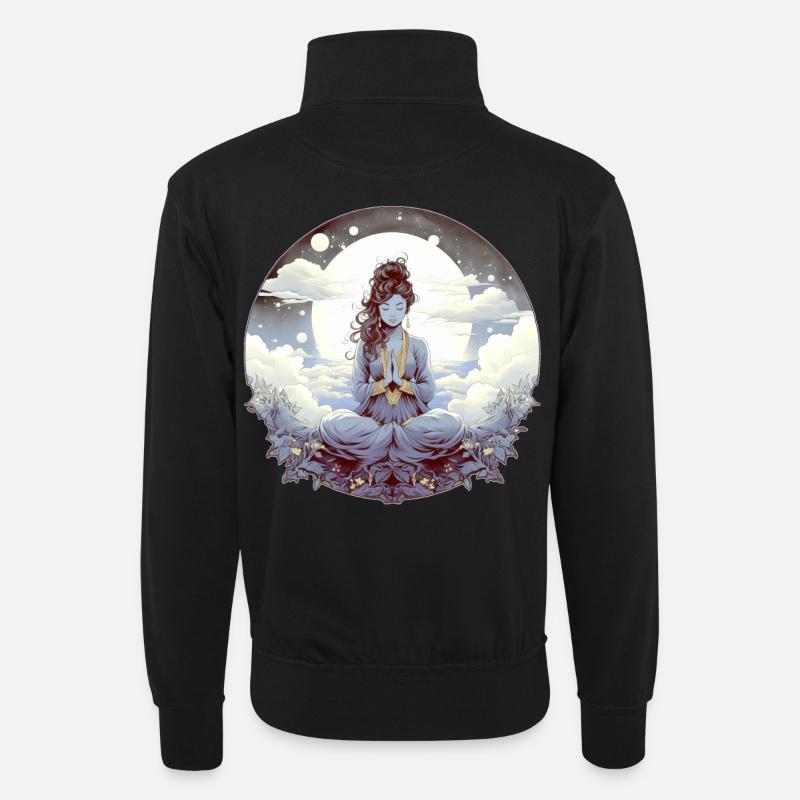Meditation - Unisex Pullover mit Zip-Kragen - Schwarz