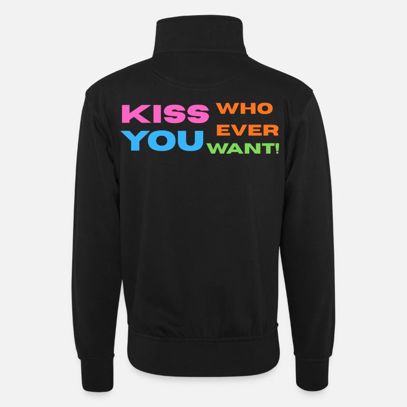 Pride / CSD / LGBTQ+ Design "Kiss" - Unisex Pullover mit Zip-Kragen - Schwarz