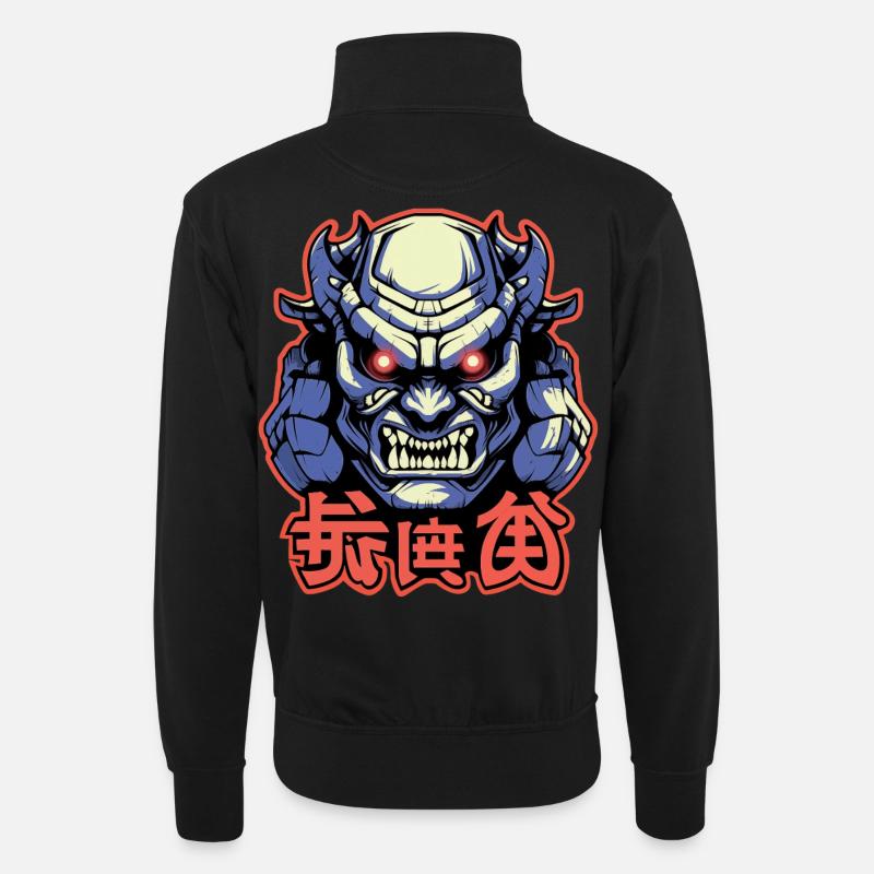 Der Japanische Samurai Dämon - Unisex Pullover mit Zip-Kragen - Schwarz