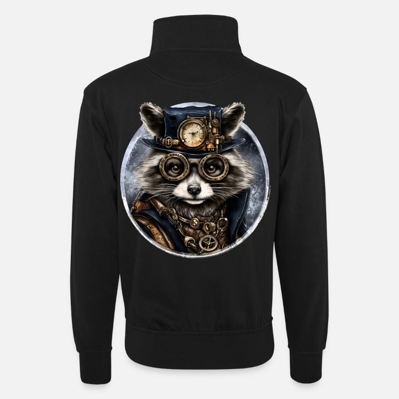 Steampunk Waschbär - Unisex Pullover mit Zip-Kragen - Schwarz